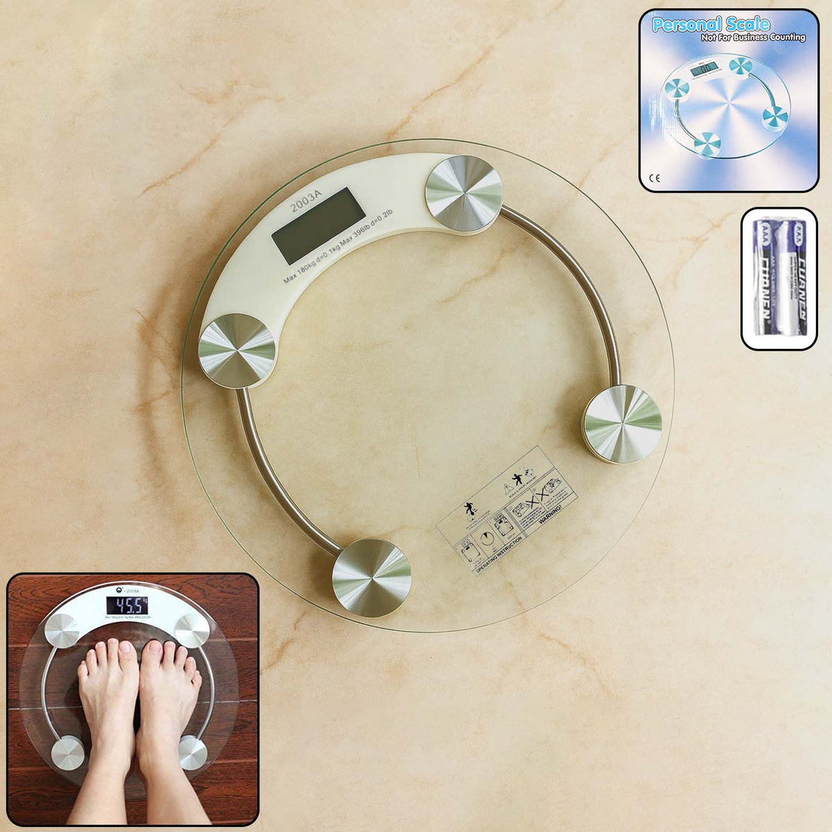 Digital body weight scale with tempered glass platform and LCD display Main image