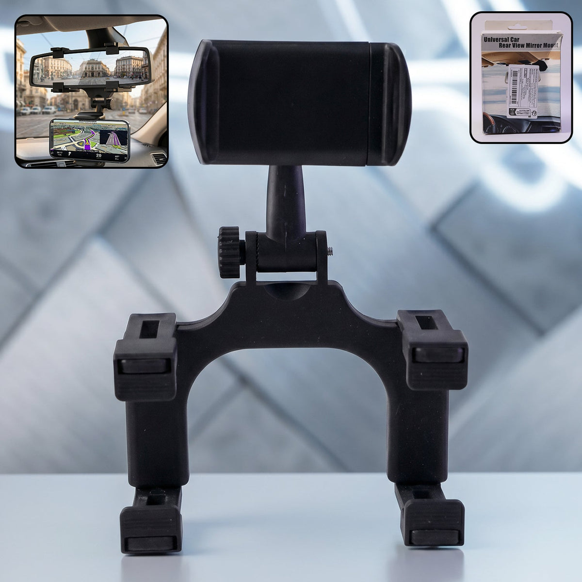 360 degree car rear view mirror mobile phone holder with adjustable mount (1 pc) Main image
