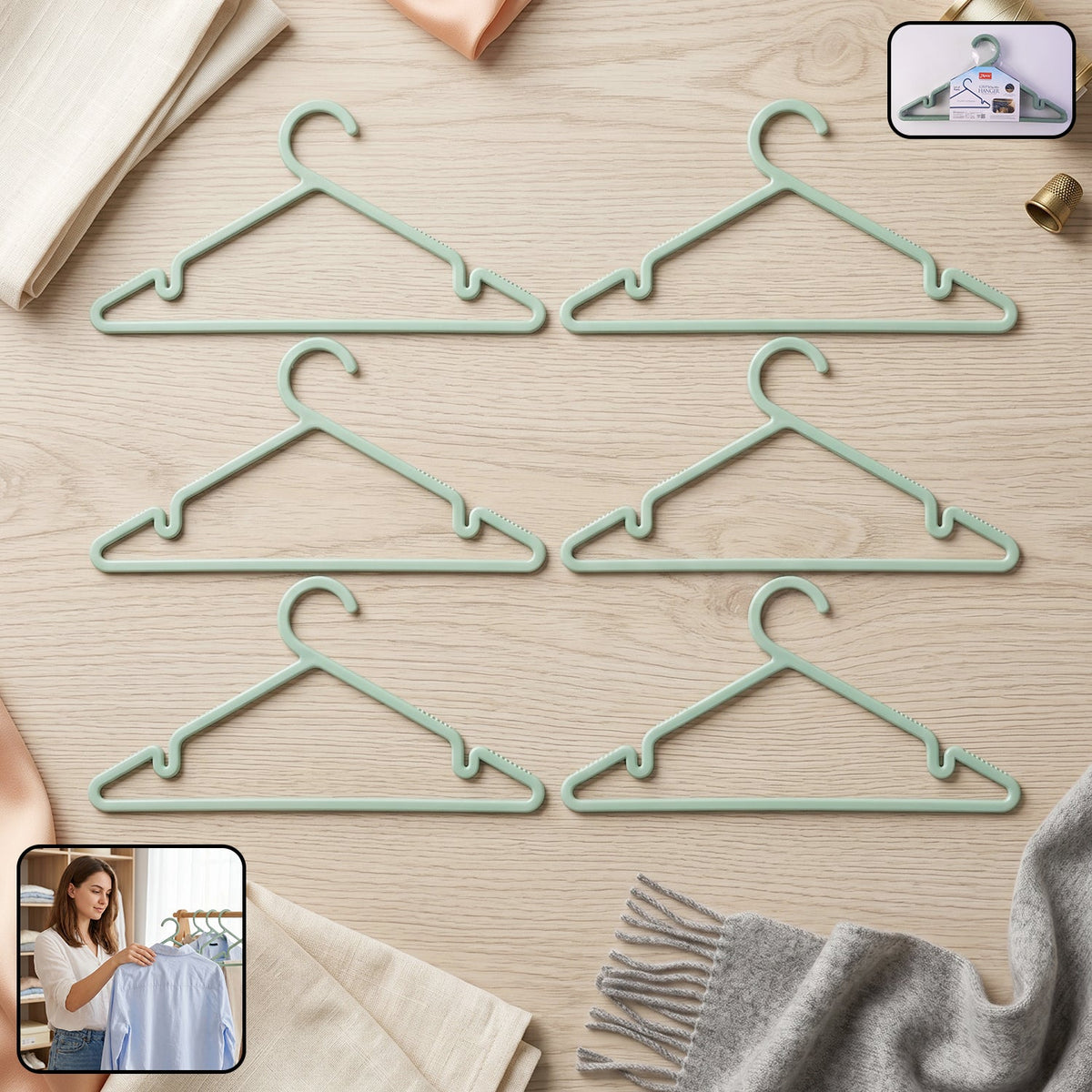 Apex plastic clothes hanger set with non-slip grip, 6-pack Main image
