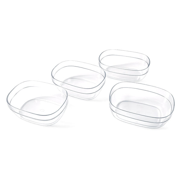 Clear plastic bowls stacked, showcasing durable serving bowl set