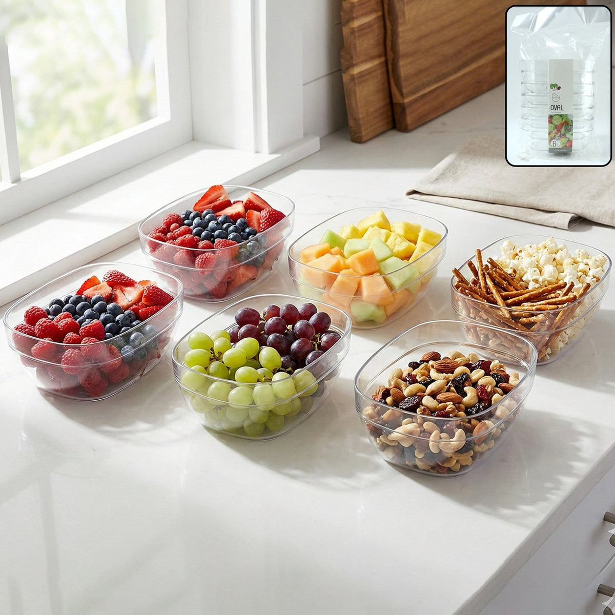 Set of 6 clear oval serving bowls for versatile kitchen use Main image