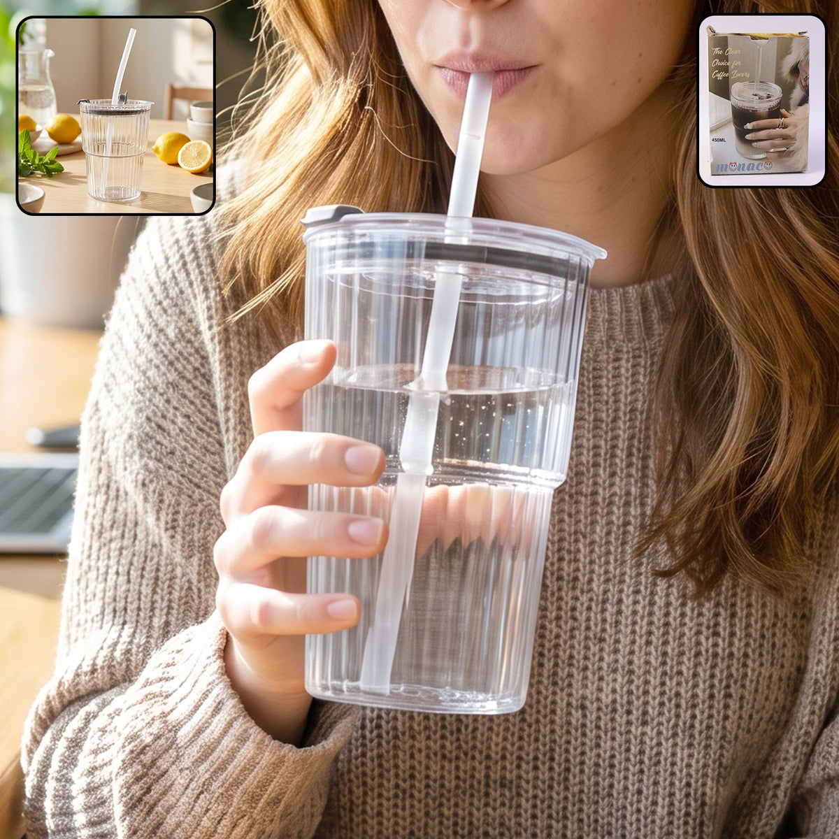 Plastic Tumbler with Lid – 450ml Reusable, Clear & Leak-Proof Main image