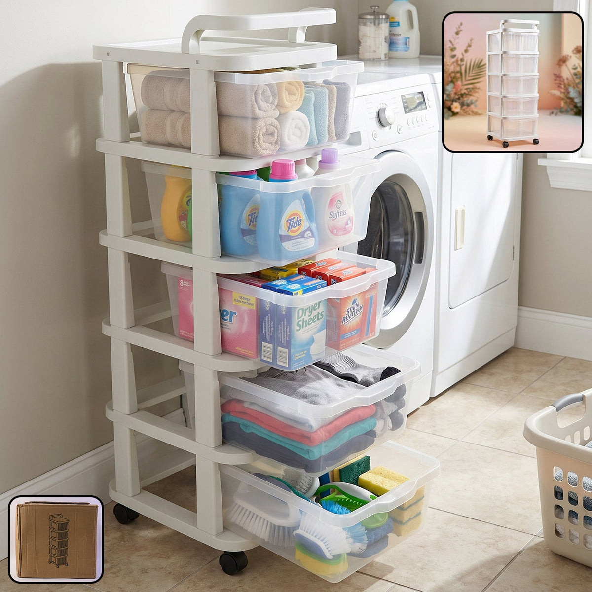 5 layer plastic storage drawer rack organizer with wheels for home (1 pc) Main image