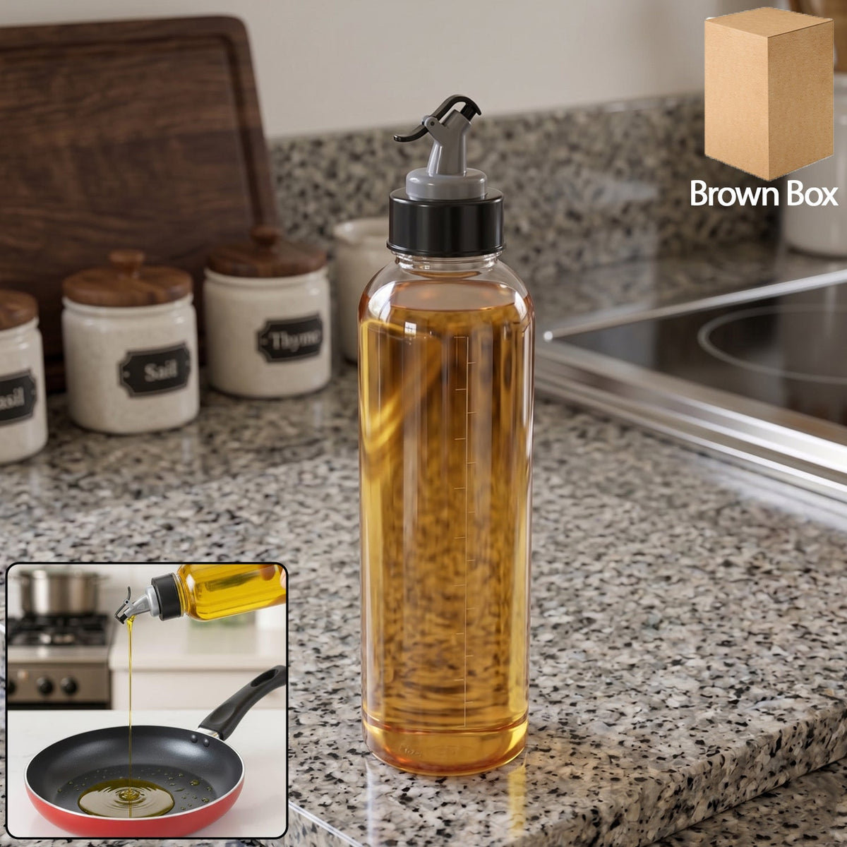 Multipurpose oil dispenser bottle with flip top pour spout in a modern kitchen Main image