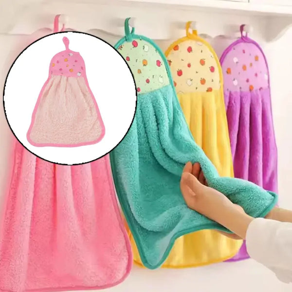 Soft Microfiber Hanging Hand Towel – Quick-Dry Kitchen & Bathroom Towel with Hanging Loop