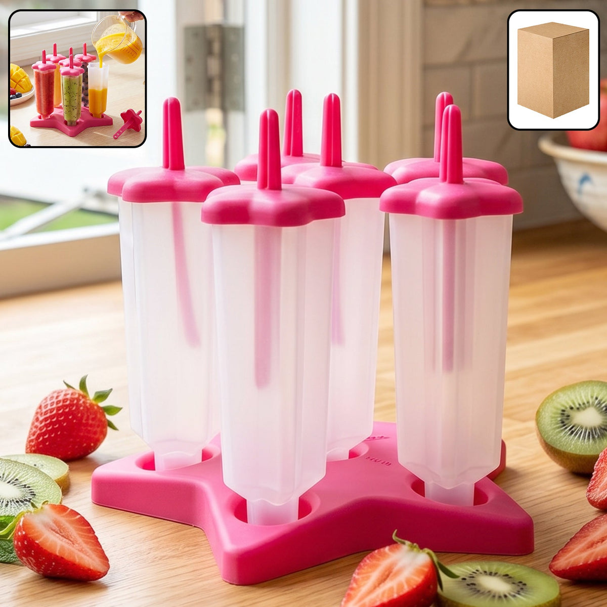 Set of 6 BPA-free plastic ice cream molds with lids and handles for homemade popsicles Main image