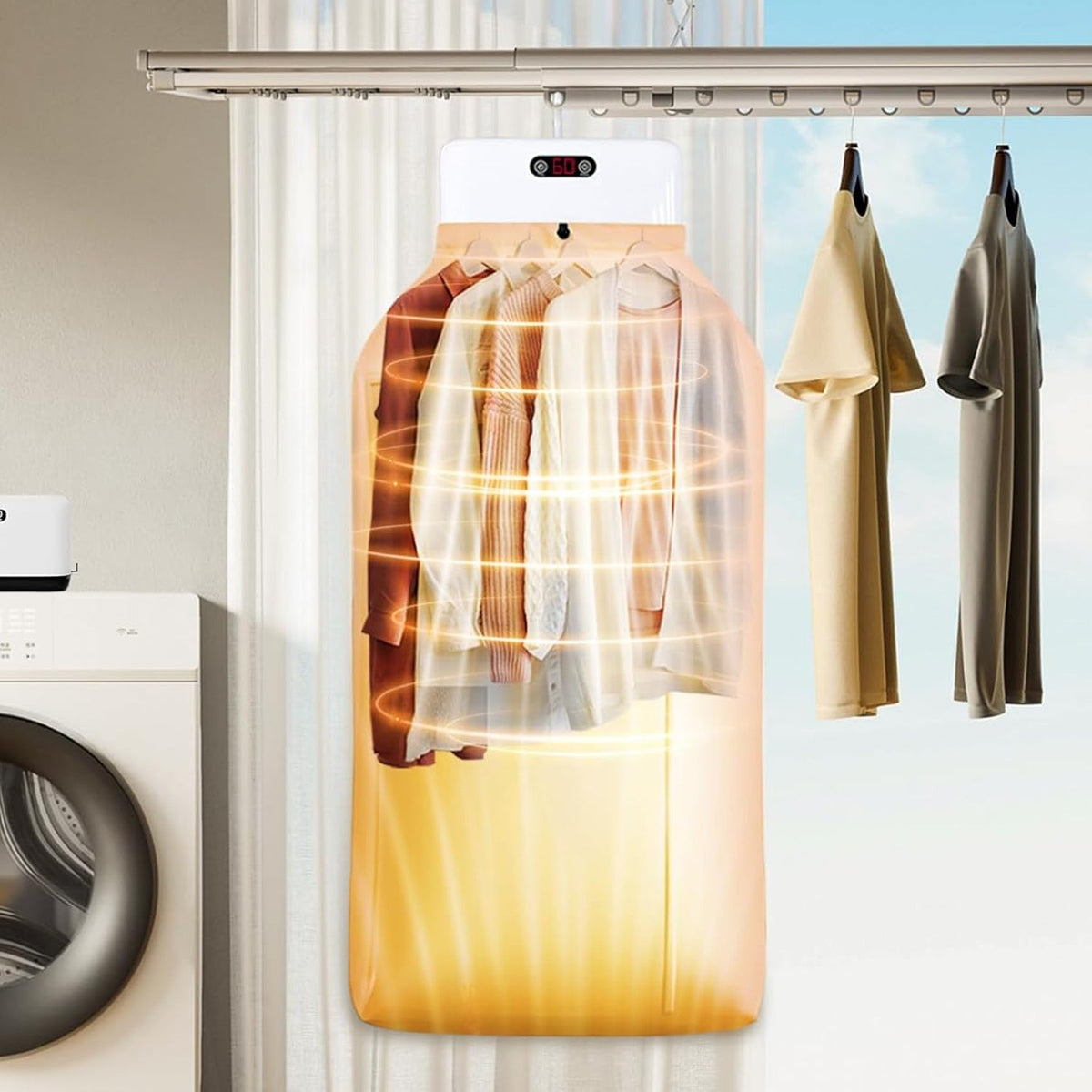 Portable electric clothes dryer drying garments in hot air circulation Main image