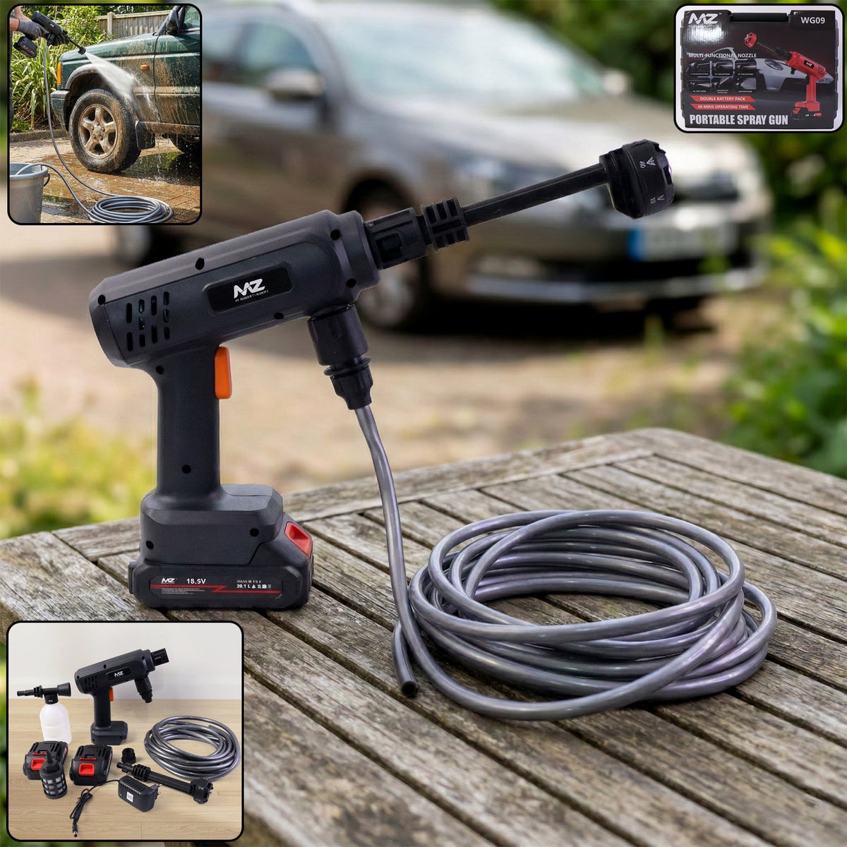 Rechargeable cordless high-pressure spray gun with ergonomic handle and adjustable nozzle Main image