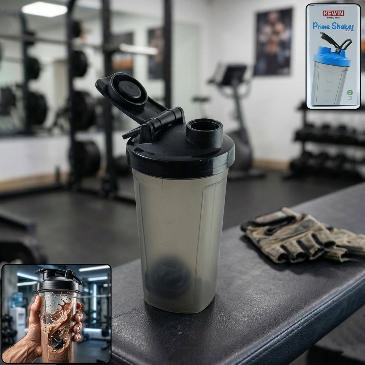 500 ml Plastic Gym Shaker Bottle with mixing ball and flip-lock lid Main image