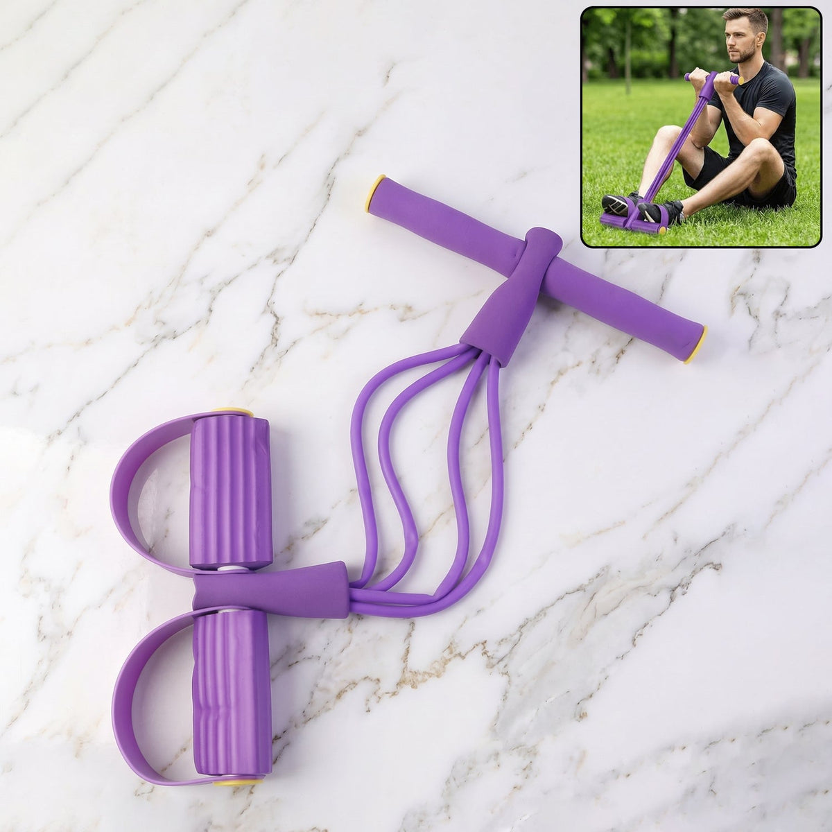 Portable pull rope resistance exerciser with foot pedal for full body workouts Main image