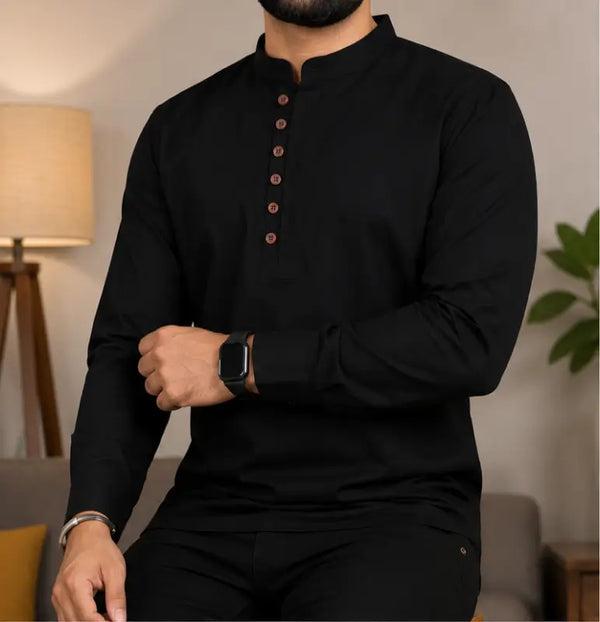 Men's Solid Cotton Blend Kurta – Full Sleeve Casual & Festive Ethnic Wear for Men