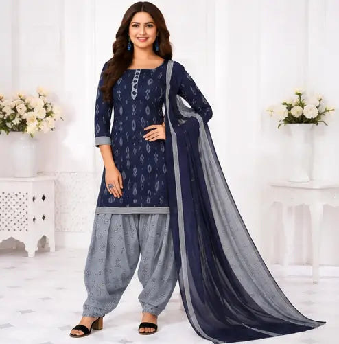Women's Printed Crepe Suit Dress Material with Chiffon Dupatta – Unstitched 3-Piece Ethnic Suit Set