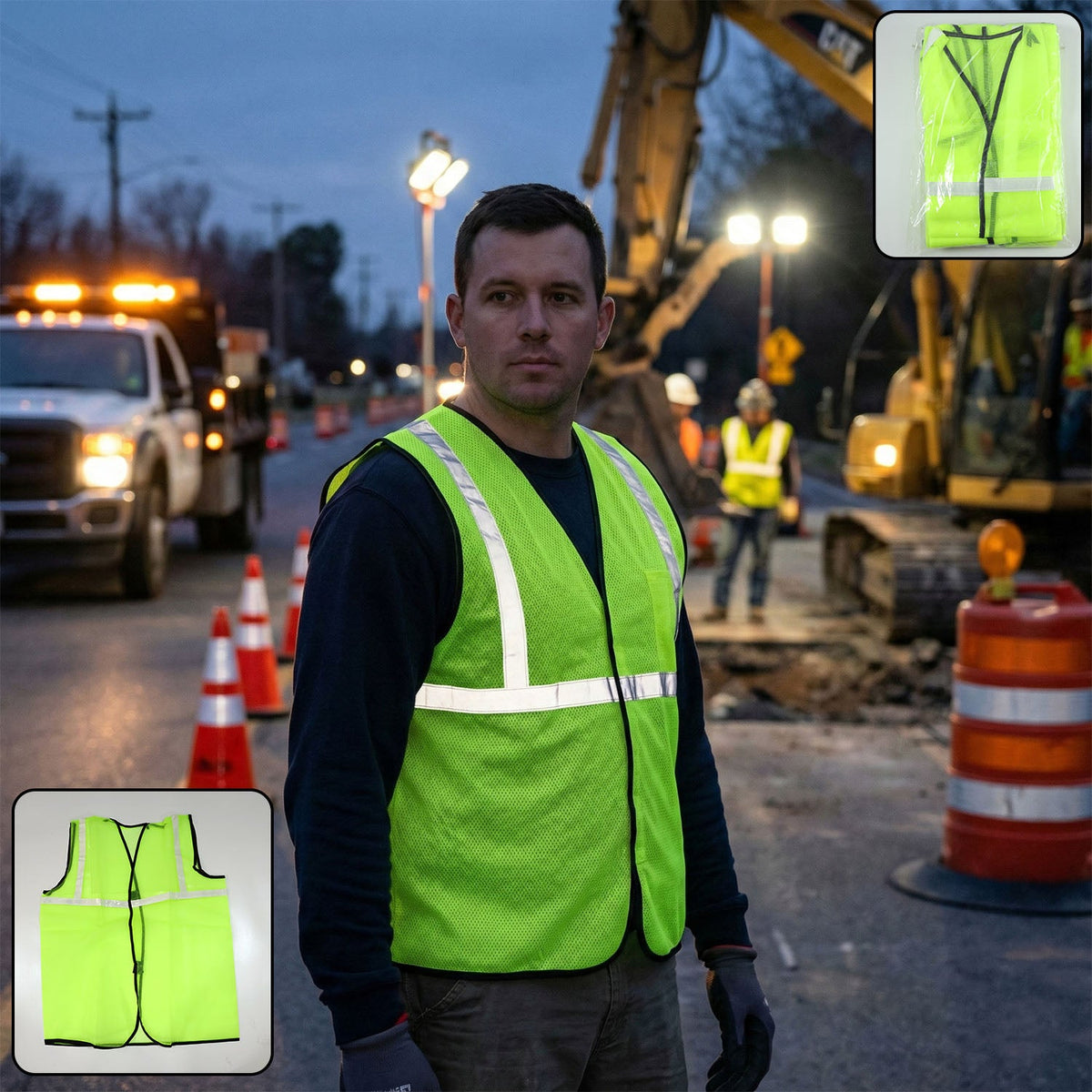 Bright green reflective safety jacket for high visibility. Main image