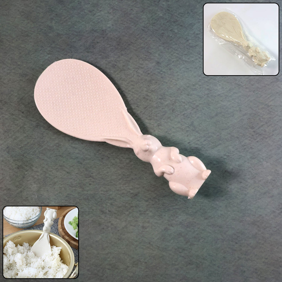 Bunny handle rice serving spoon front view with non-stick paddle Main image