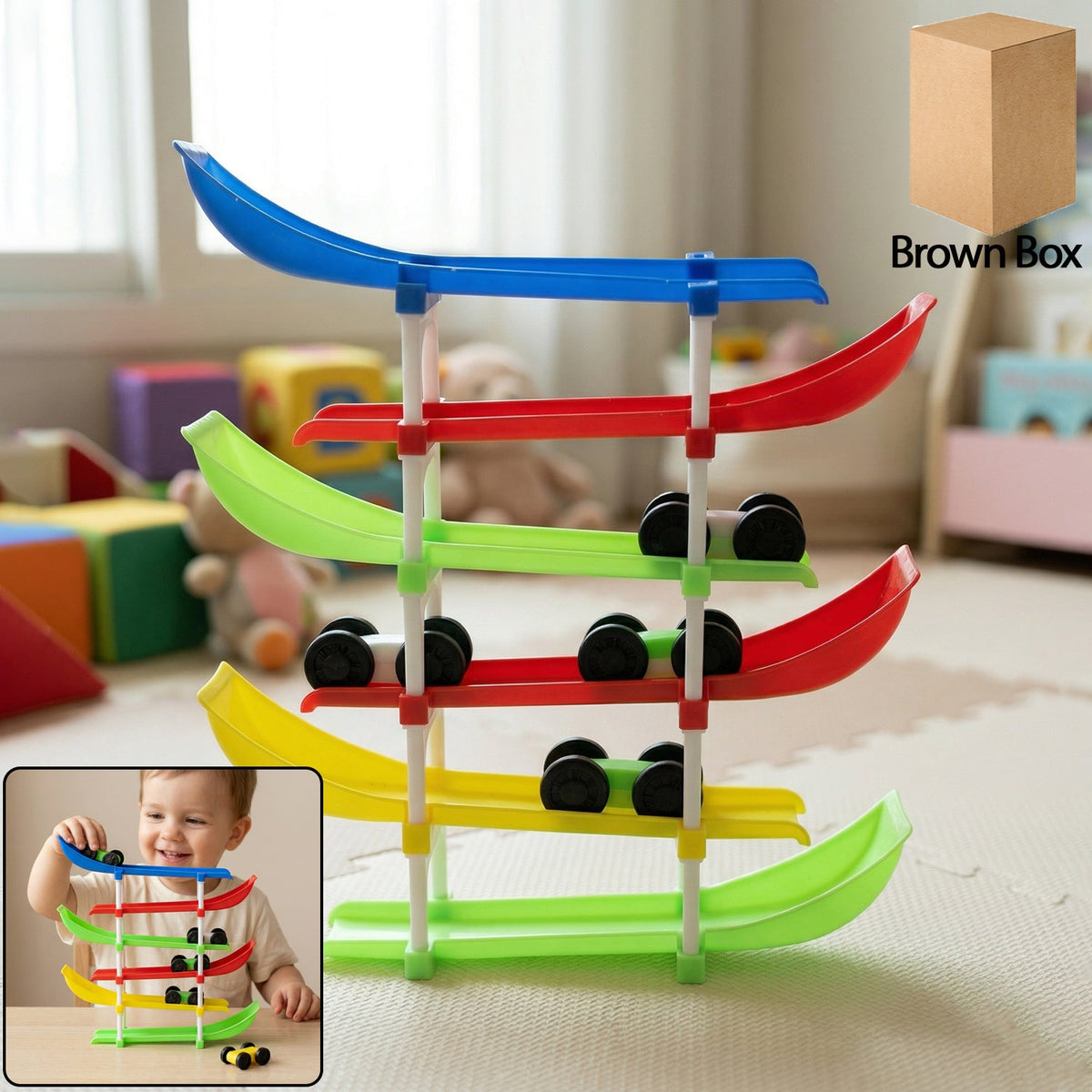 Colorful kids car racing track toy with mini cars Main image
