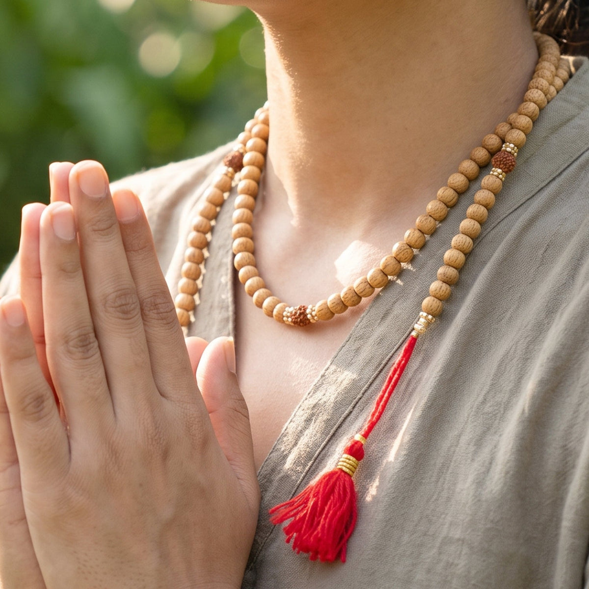 Sandalwood Mala with Rudraksha Beads, Chandan Japa Mala for Puja and Wear (1 Pc) Main image