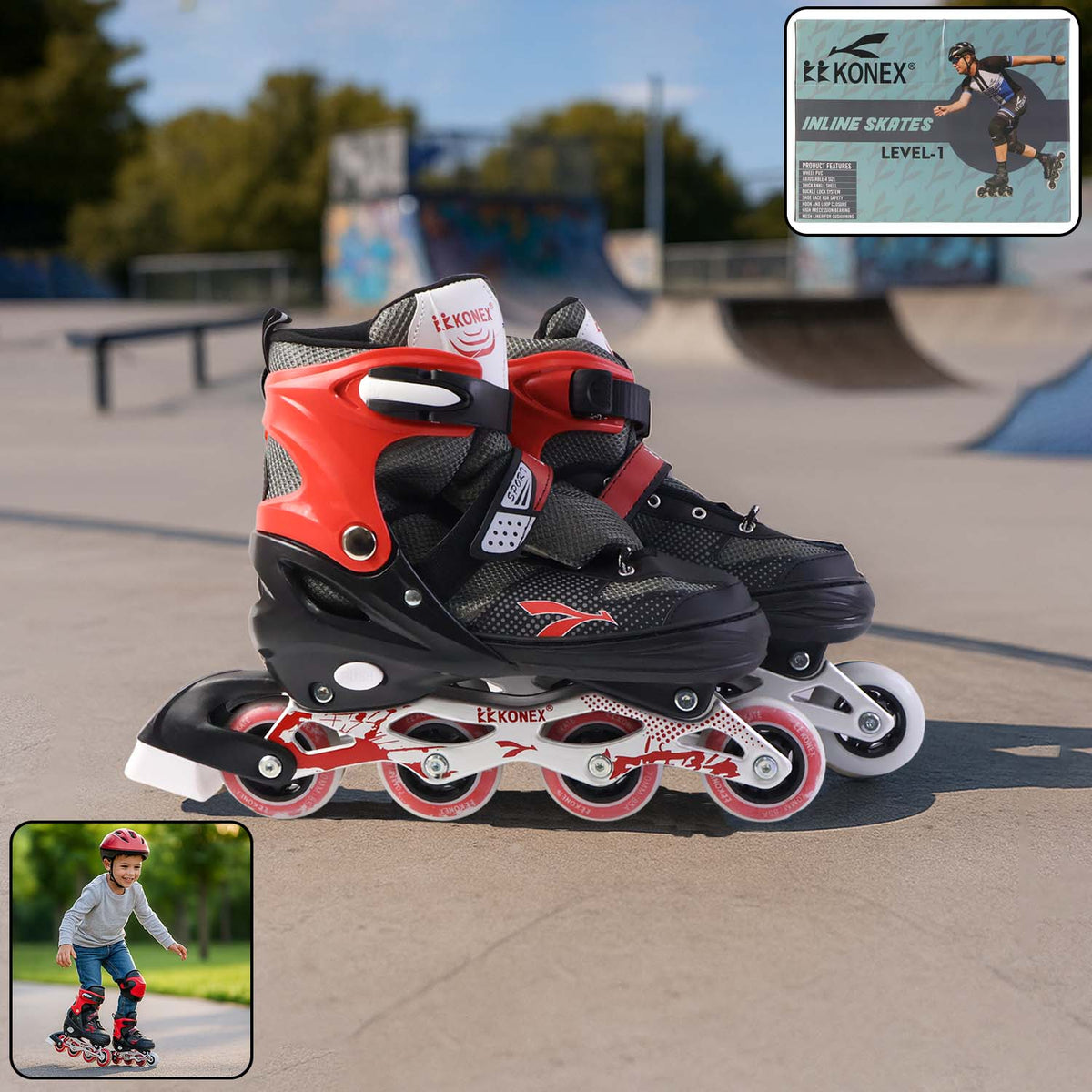 Red and black adjustable inline skates XL size with durable aluminum frame Main image