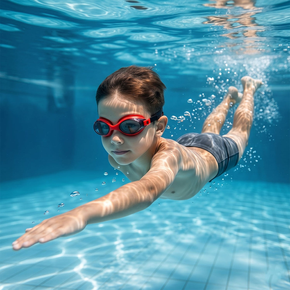 Red anti-fog swimming goggles with adjustable strap suitable for all ages Main image