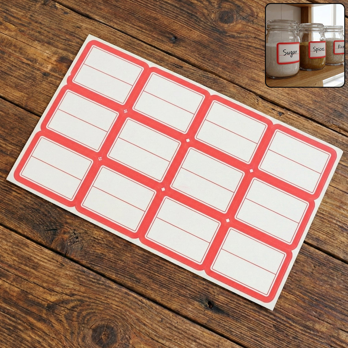 Red and white rectangular self-adhesive label sticker sheet on white background Main image
