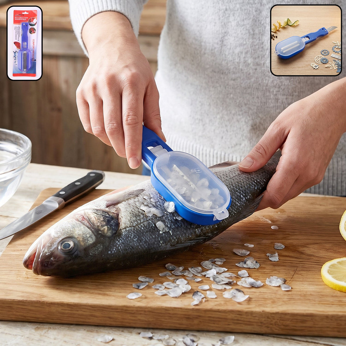 Fish scaler scraper with lid, scale remover and skin cleaner for kitchen (1 pc) Main image