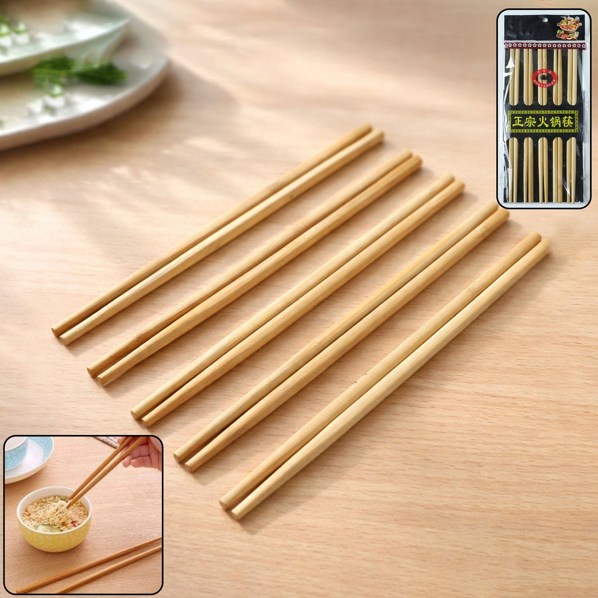 Premium reusable bamboo chopsticks set with 5 pairs Main image