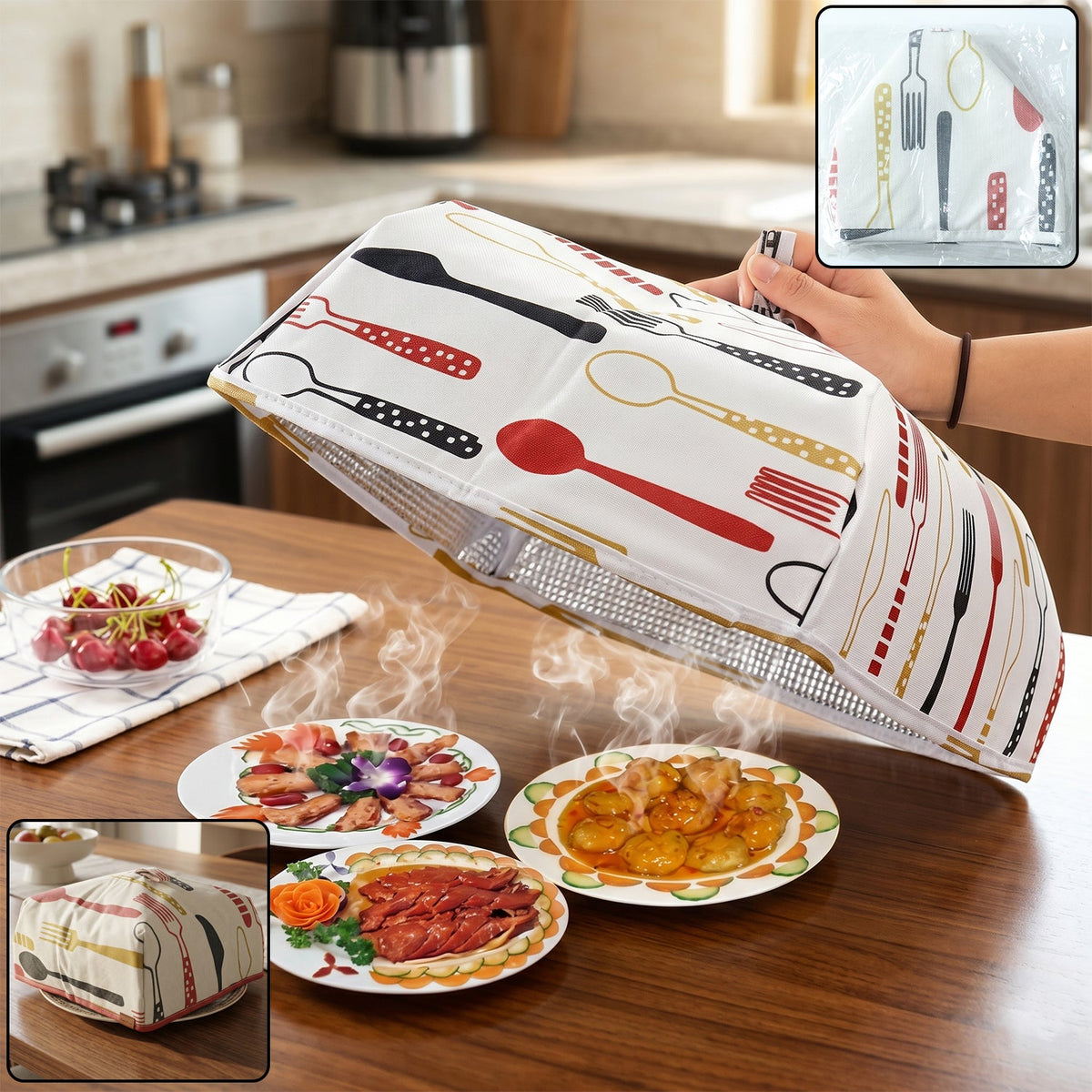 Small size reusable food cover folded and ready for kitchen use Main image
