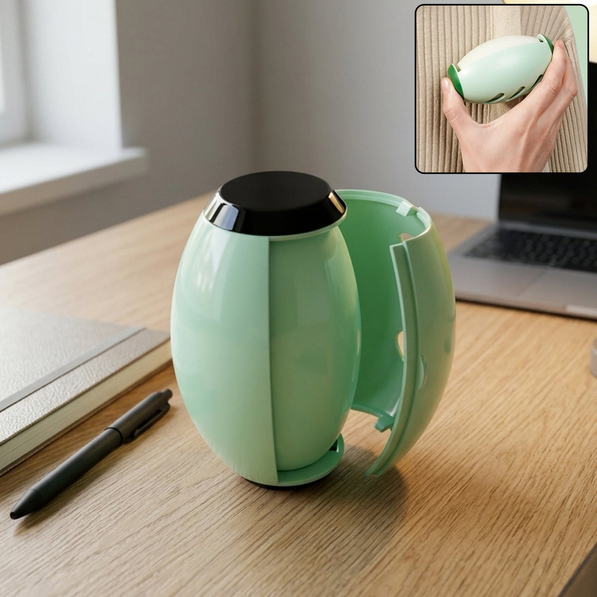 Reusable lint roller removing pet hair from black fabric Main image