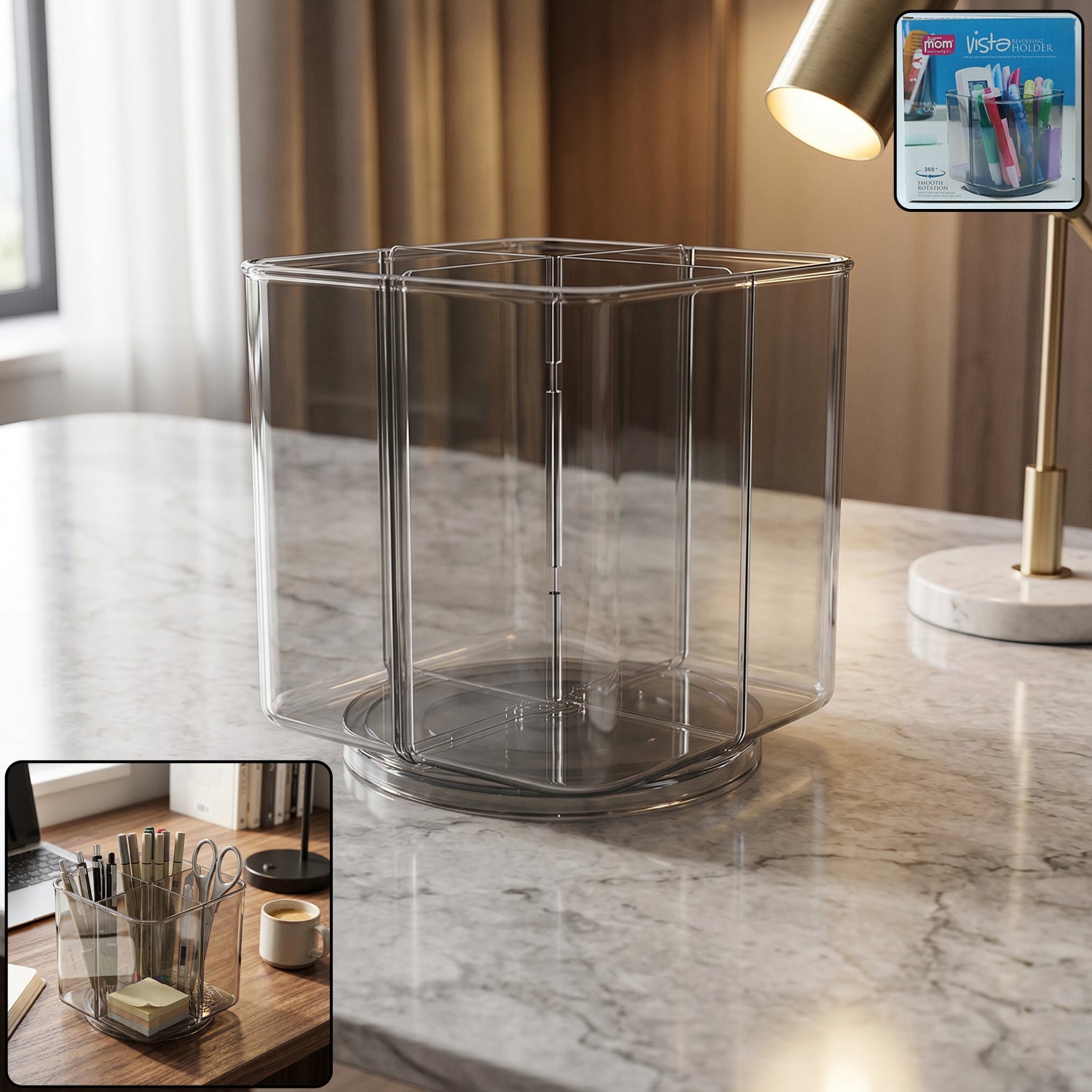 Desk Organizer – 360° Rotating Acrylic Pen Stand for Workspace Secondary image