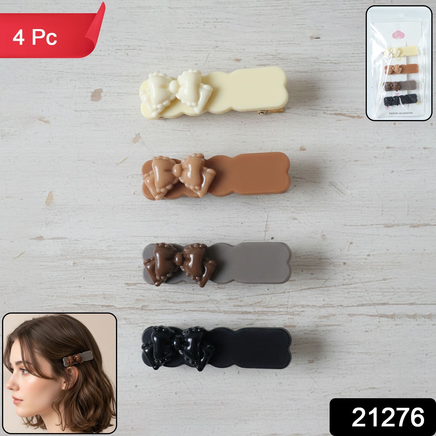 Elegant Bow Hair Clips Set – Stylish 4-Piece Snap Clips Combo Secondary image