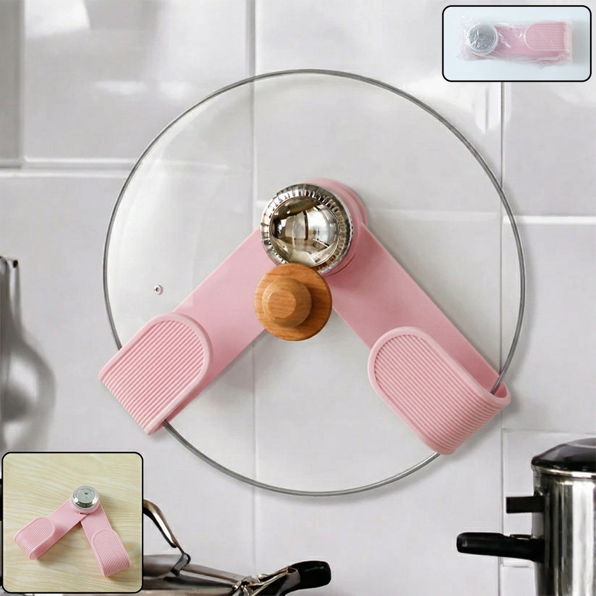 Adjustable heat-resistant pot lid holder clip for kitchen safety Main image
