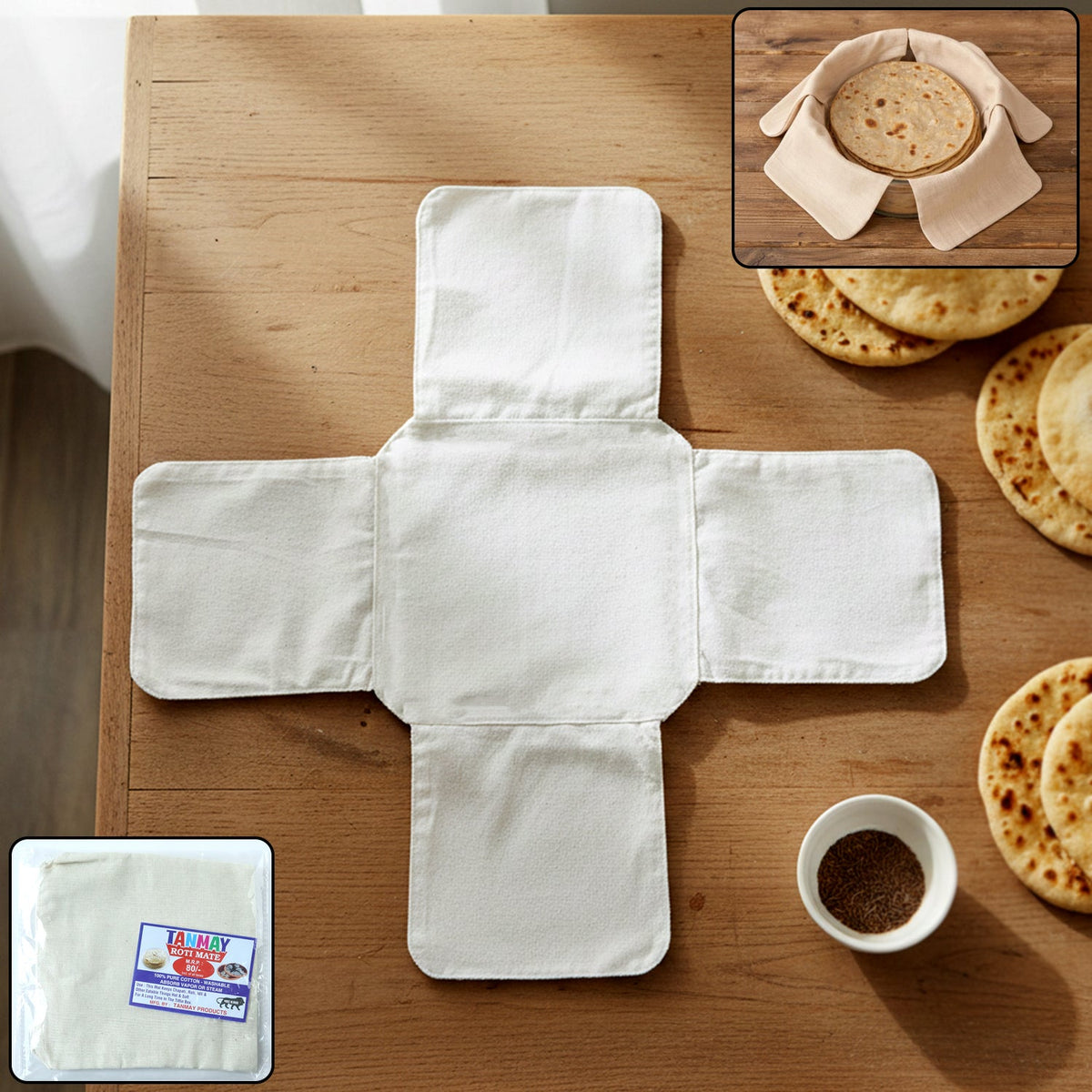 Pure cotton foldable round Roti Mate cloth designed for chapati warmth Main image