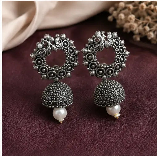 Fresh Vibes Combo of 6 Traditional Jhumka Earrings – Oxidised Silver Plated Lightweight Jhumkas for Women & Girls