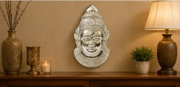 German Silver Lakshmi Mukut – Decorative Crown for Goddess Lakshmi Idol, Home Temple & Pooja Decoration