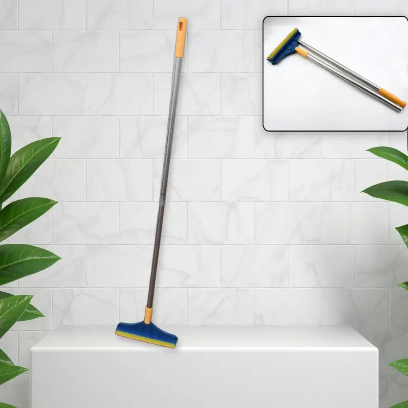2 in 1 Cleaning Brush & Wiper , Long Handle Floor Brush, Rotatable Cleaning Brush for Bathroom, Kitchen, 120 Degree Triangular Rotating Brush Head with Wiper