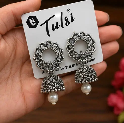 Fresh Vibes Combo of 6 Traditional Jhumka Earrings – Oxidised Silver Plated Lightweight Jhumkas for Women & Girls