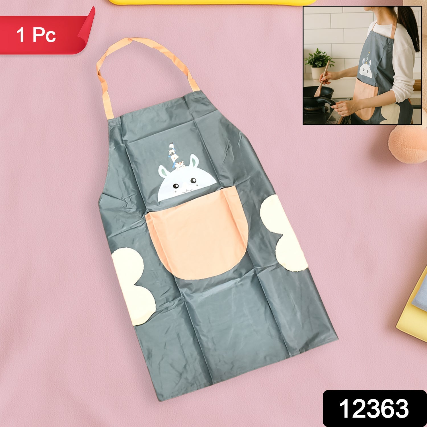 Cartoon Animal Kitchen Apron – Durable with Front Pocket Secondary image
