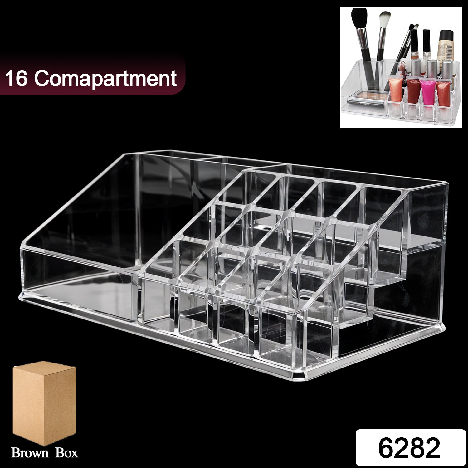 Acrylic Makeup Organizer – 16 Clear Compartments for Cosmetics Secondary image
