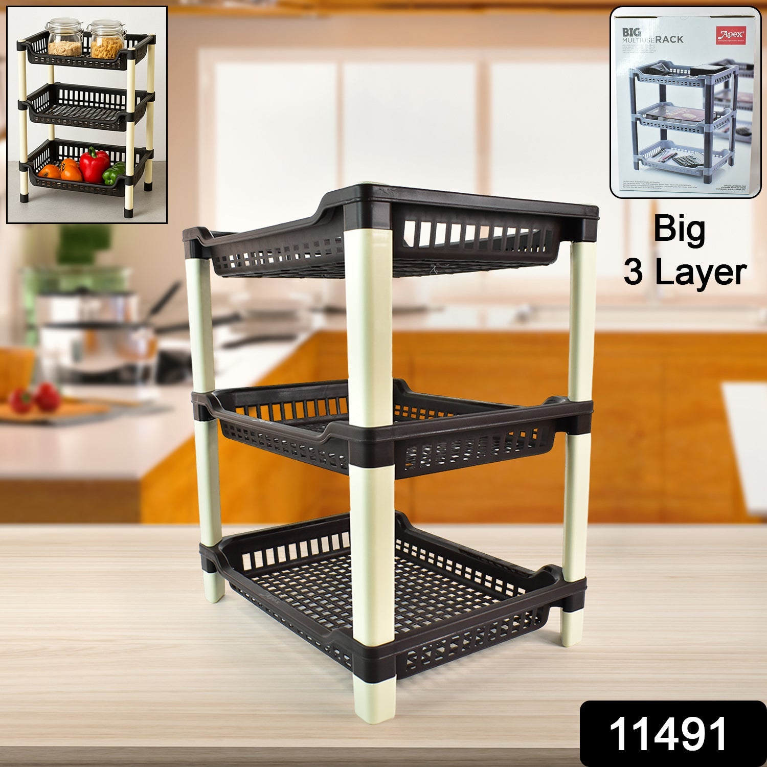 Plastic Storage Rack – 3-Tier Durable Multi-Use Organizer Secondary image