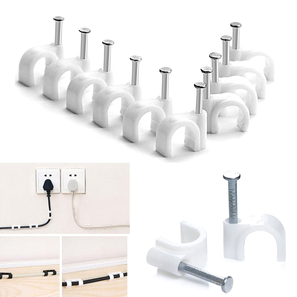 Pack of 100 GlimmerHome 6MM cable clips for efficient wire management. Main image