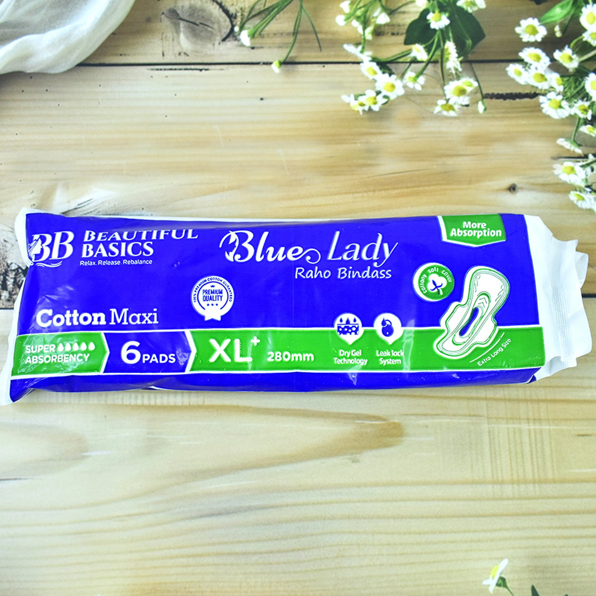 Pack of Blue Lady XL Sanitary Pads 280mm with Dry Gel Technology Main image