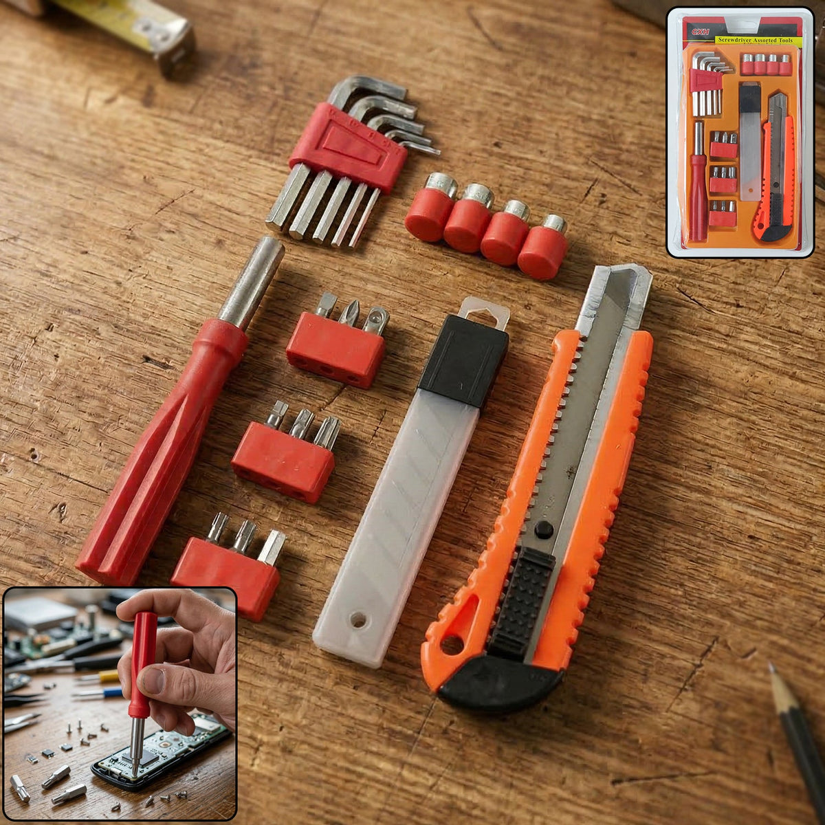 professional screwdriver tool set with precision bits and utility knife Main image
