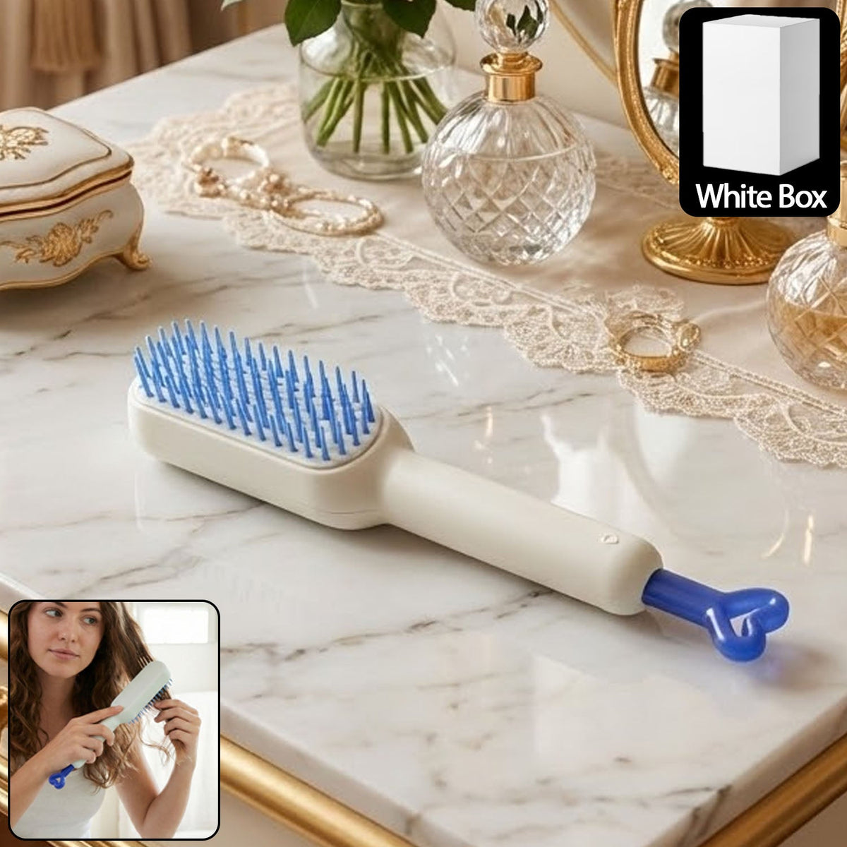 Self-Cleaning Hairbrush with retractable bristles on a white background Main image
