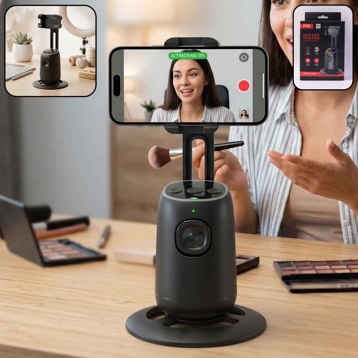 AI face tracking mobile holder stand with 360-degree rotation for live streaming Main image