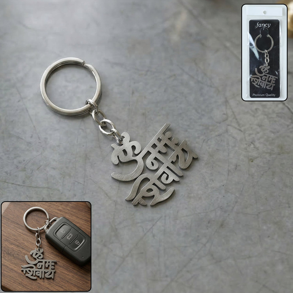 Om Namah Shivay engraved metal keychain with spiritual design Main image