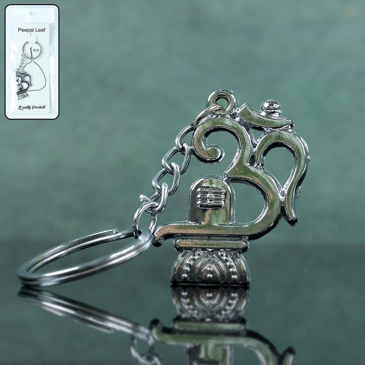 Om Shivling metal keychain showing front view and spiritual design Main image