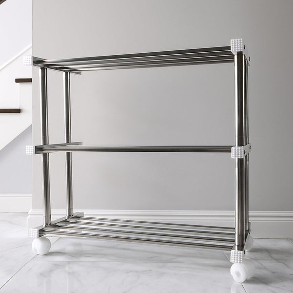 Tiered shoe organizer rack with strong stainless steel rods