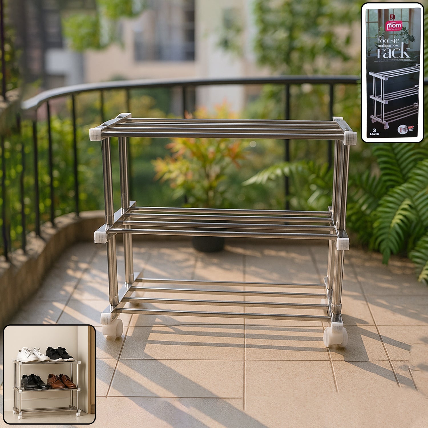3-Layer Stainless Steel Shoe Rack – Durable & Space-Saving Organizer Secondary image