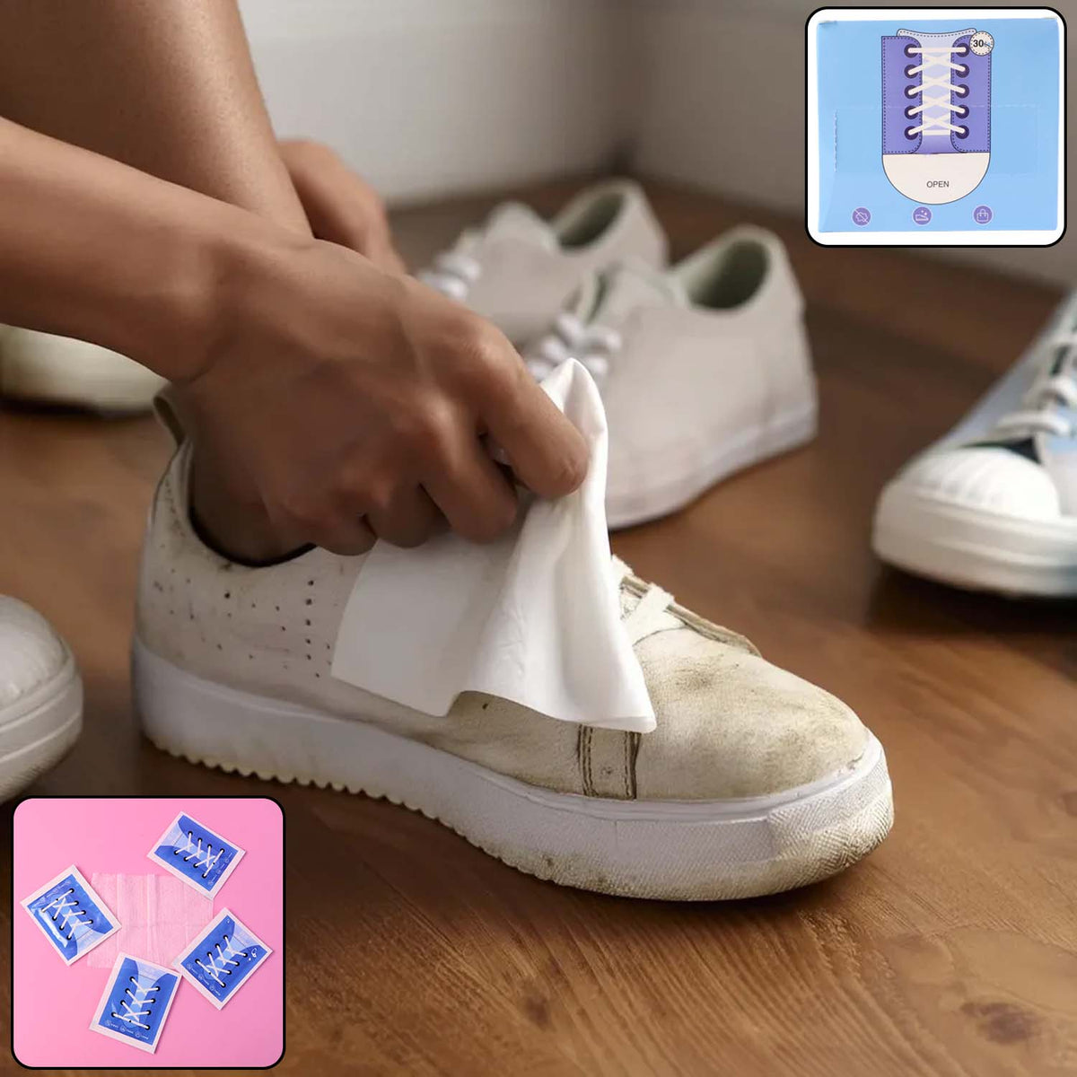 Pack of 30 shoe cleaning wipes for easy shoe care Main image