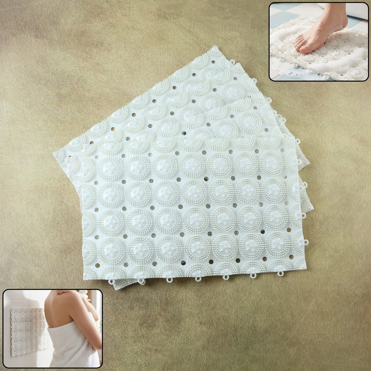 Set of four anti-slip bathroom massage mats with strong suction cups Main image