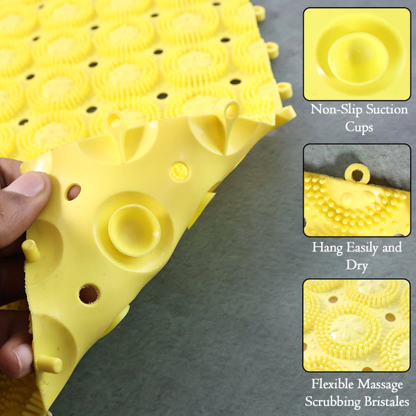 Textured shower massage mat surface for foot and back stimulation